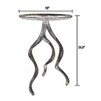 Table d'appoint de 61 cm, piètement en forme de bois de cerf, plateau nervuré, aluminium, doré