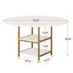 Table de salle à manger ronde de 47 pouces pour 4 personnes, tables de cuisine avec étagères de rangement à 2 niveaux