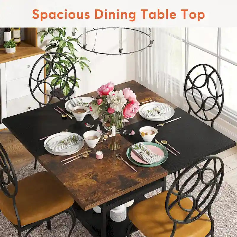 Table de salle à manger ronde de 47 pouces pour 4 personnes, tables de cuisine avec étagères de rangement à 2 niveaux