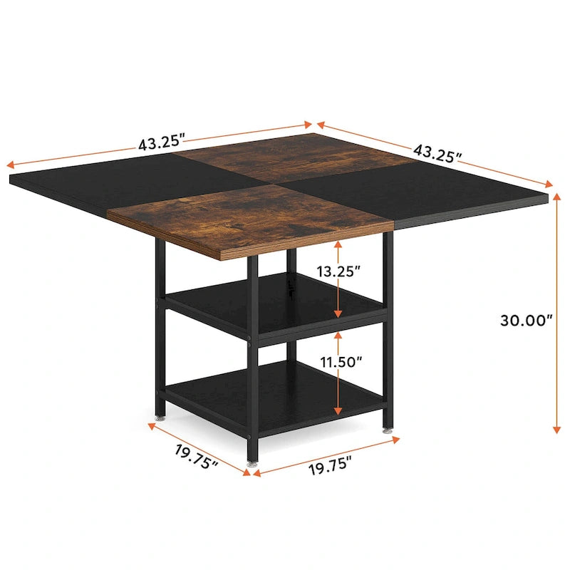 Table de salle à manger ronde de 47 pouces pour 4 personnes, tables de cuisine avec étagères de rangement à 2 niveaux