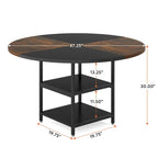 Table de salle à manger ronde de 47 pouces pour 4 personnes, tables de cuisine avec étagères de rangement à 2 niveaux