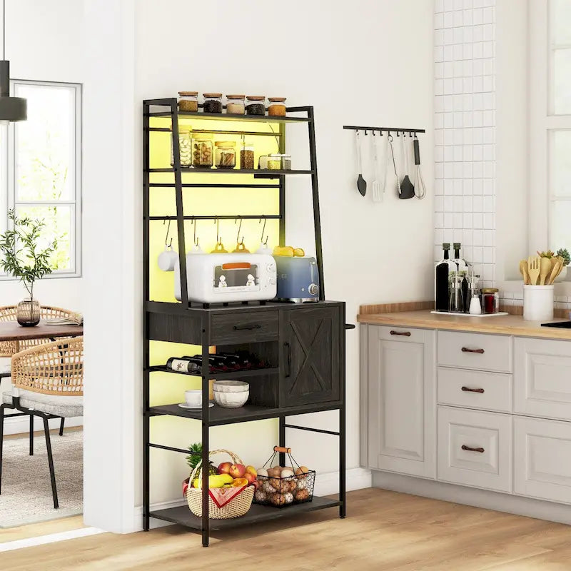 Étagère de Boulanger avec Prise de Courant, Lumières LED et Étagères de Rangement