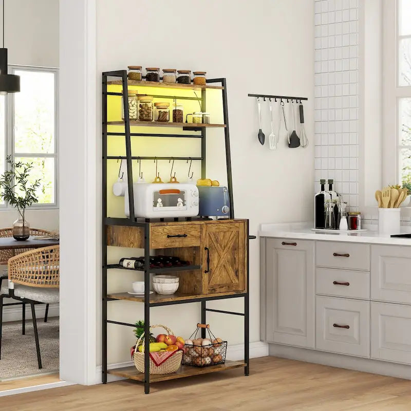 Étagère de Boulanger avec Prise de Courant, Lumières LED et Étagères de Rangement