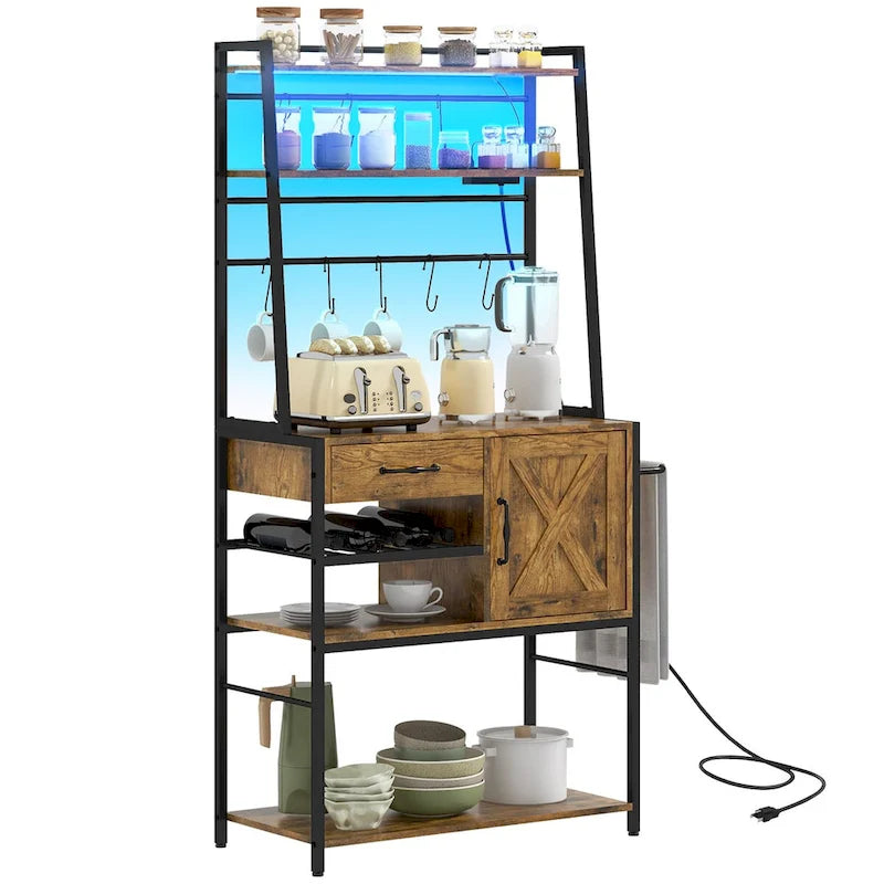 Étagère de Boulanger avec Prise de Courant, Lumières LED et Étagères de Rangement