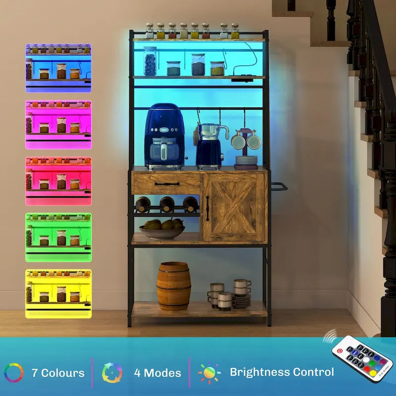 Étagère de Boulanger avec Prise de Courant, Lumières LED et Étagères de Rangement