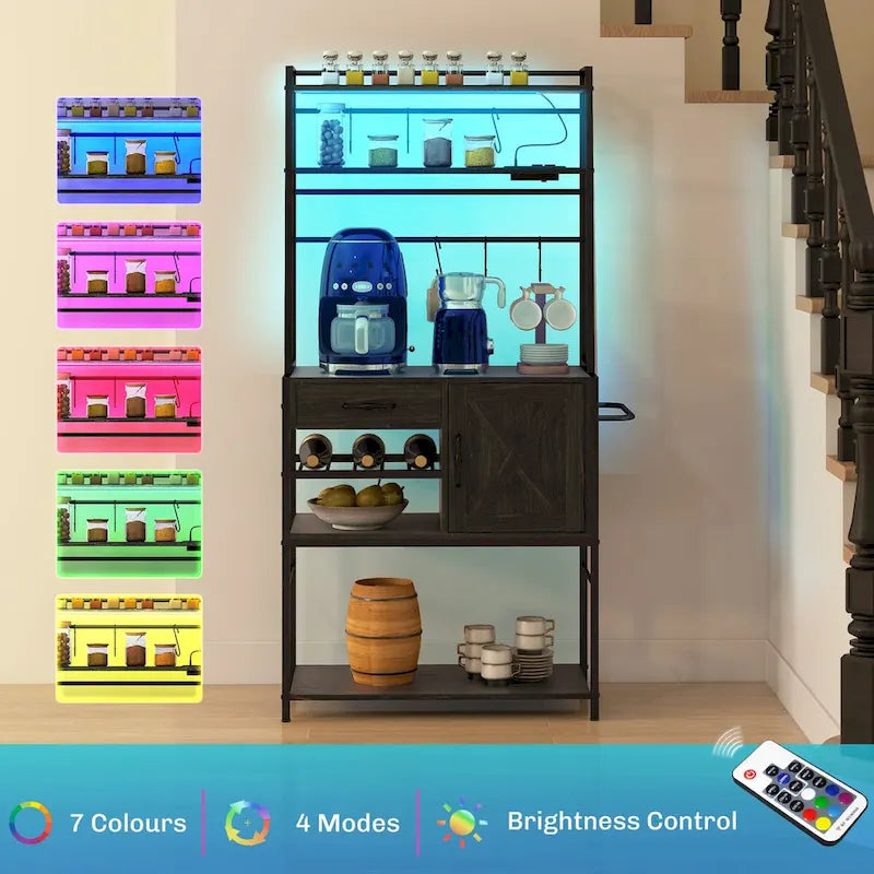 Étagère de Boulanger avec Prise de Courant, Lumières LED et Étagères de Rangement