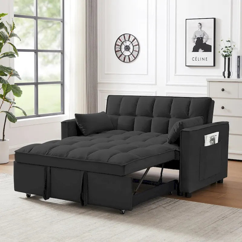 Canapé-lit futon moderne en velours, petit canapé deux places