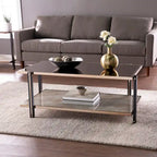 Table basse avec cadre couleur champagne et plateau miroir fumé, pour salon, chambre