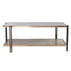 Table basse avec cadre couleur champagne et plateau miroir fumé, pour salon, chambre