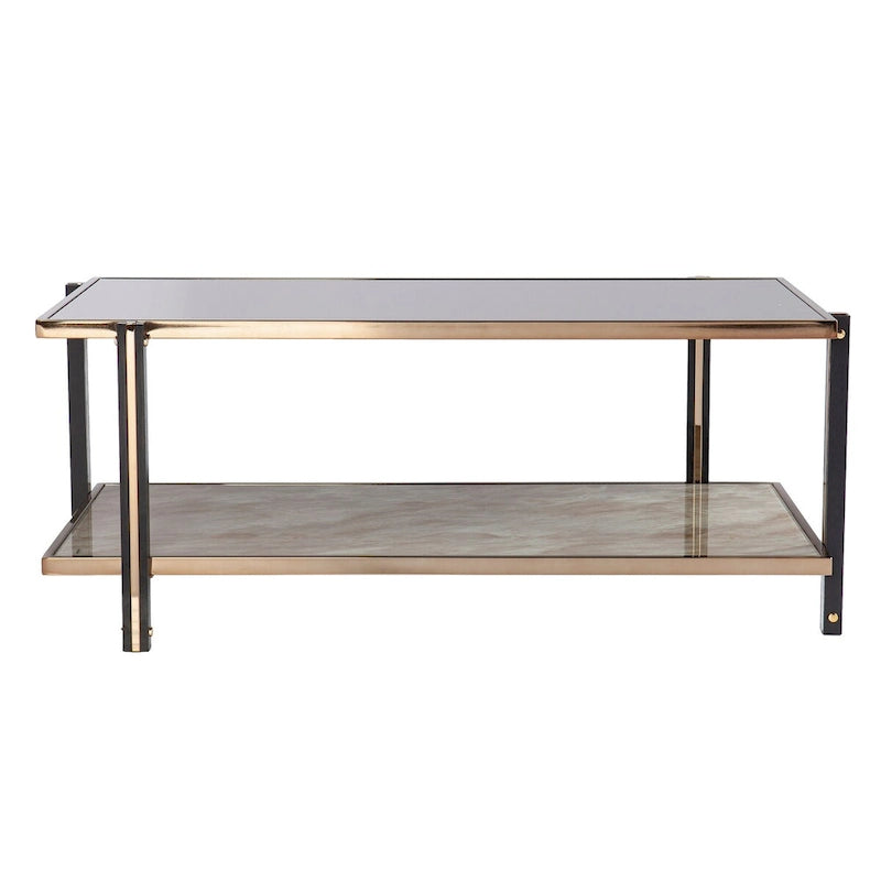 Table basse avec cadre couleur champagne et plateau miroir fumé, pour salon, chambre